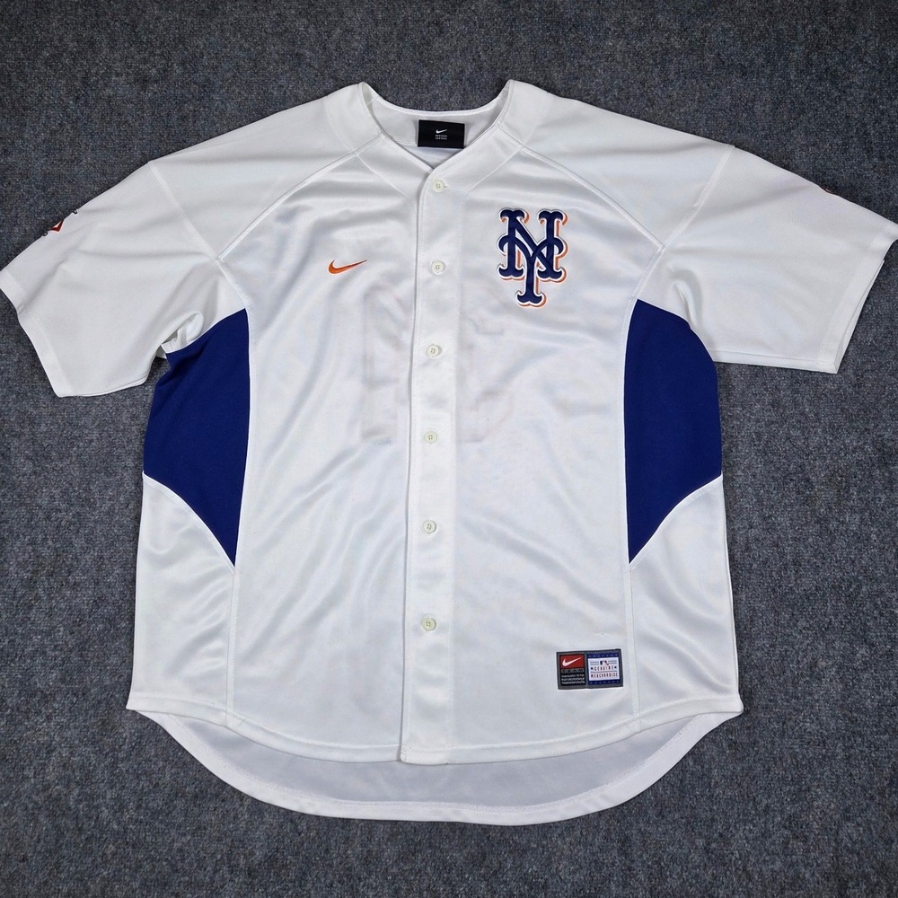 Vintage Nike Team Mike Piazza Mets Jersey #31 Y2K 2000s Button Up White XXL